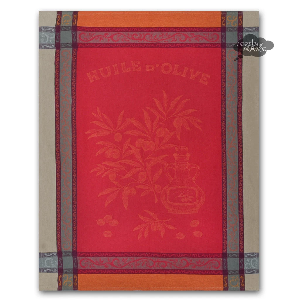 Olive Red French Cotton Jacquard Dish Towel By L'Ensoleillade 3 Olive Red French Cotton Jacquard Dish Towel By L'Ensoleillade