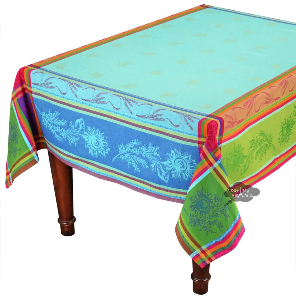 62x 120" Rectangular Cezanne Blue Jacquard Tablecloth By L'Ensoleillade 3 62x 120" Rectangular Cezanne Blue Jacquard Tablecloth By L'Ensoleillade