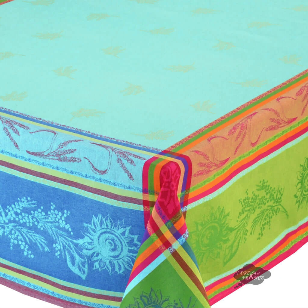 62x 120" Rectangular Cezanne Blue Jacquard Tablecloth By L'Ensoleillade 4 62x 120" Rectangular Cezanne Blue Jacquard Tablecloth By L'Ensoleillade - Image 2