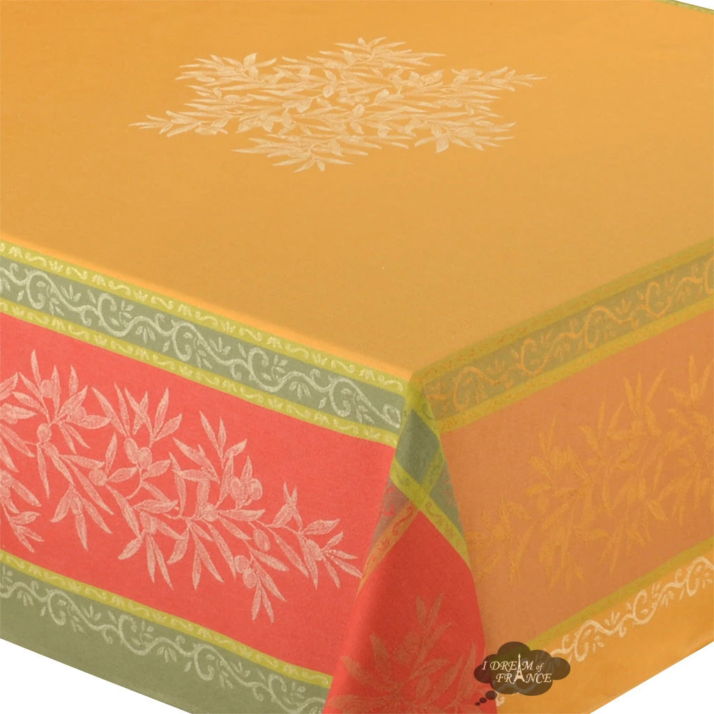 62" Square Olive Butterscotch French Jacquard Tablecloth By L'Ensoleillade 4 62" Square Olive Butterscotch French Jacquard Tablecloth By L'Ensoleillade - Image 2