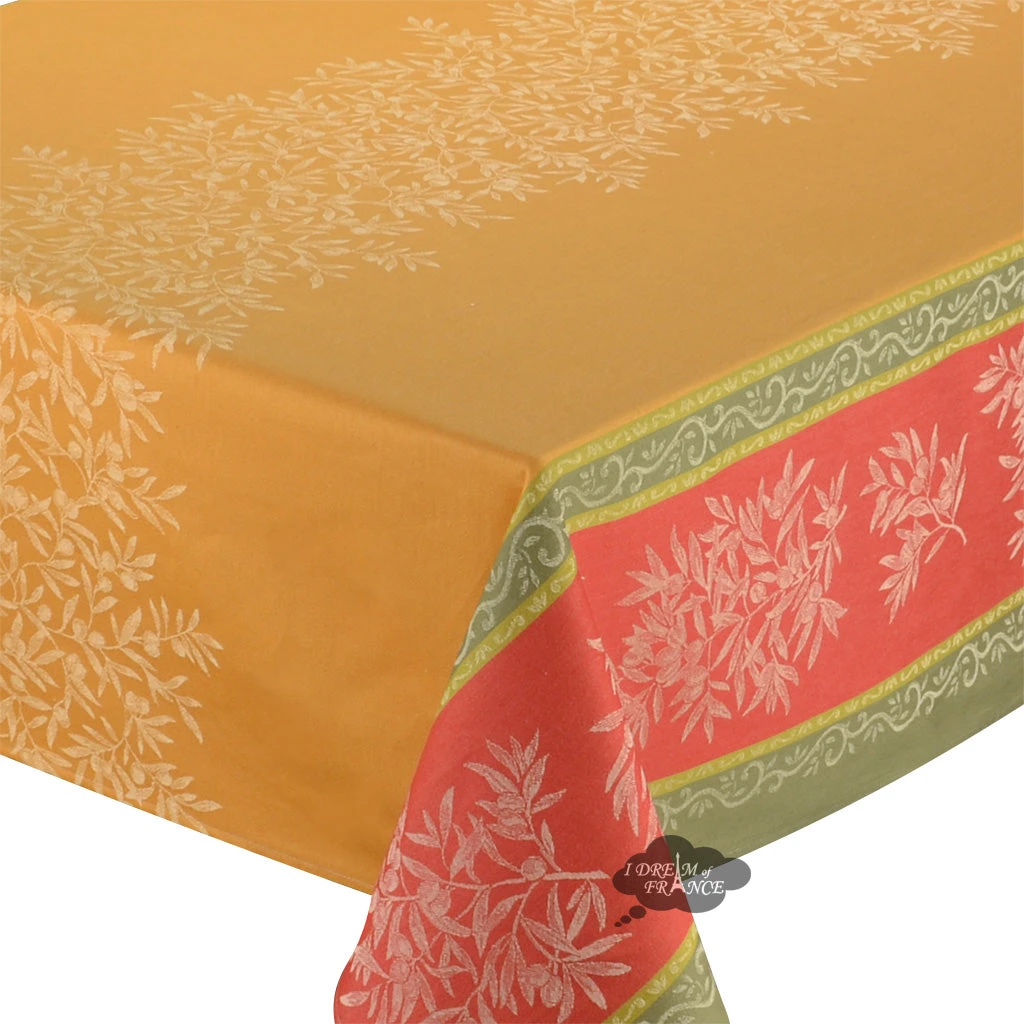 62x78" Rectangular Olive Butterscotch Double Border French Jacquard Tablecloth By L'Ensoleillade 4 62x78" Rectangular Olive Butterscotch Double Border French Jacquard Tablecloth By L'Ensoleillade - Image 2