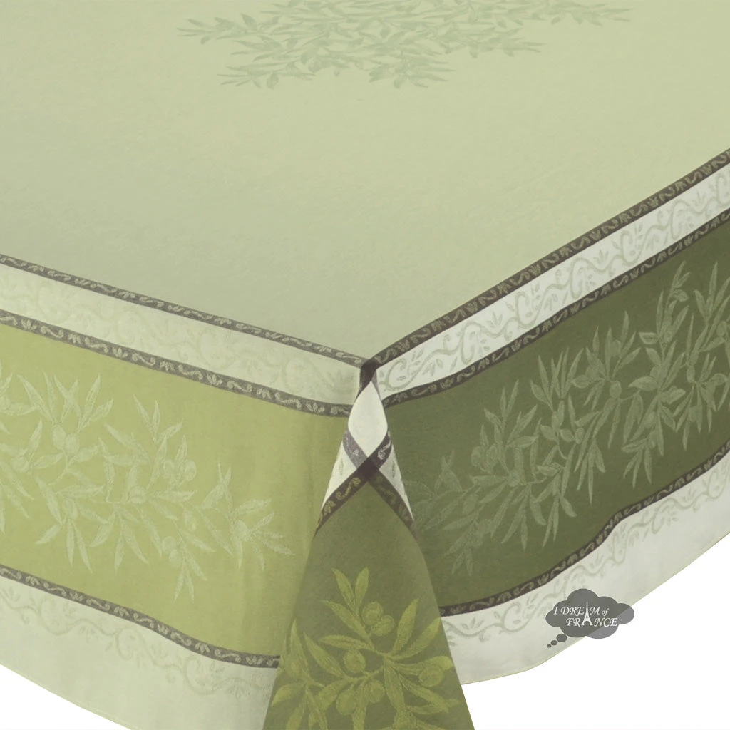 62" Square Olive Green French Jacquard Tablecloth By L'Ensoleillade 4 62" Square Olive Green French Jacquard Tablecloth By L'Ensoleillade - Image 2