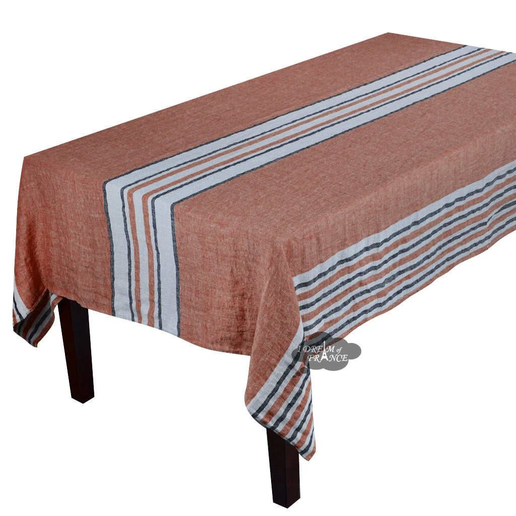 62x120" Rectangular Zonza Copper French 100% Linen Tablecloth By Harmony 3 62x120" Rectangular Zonza Copper French 100% Linen Tablecloth By Harmony