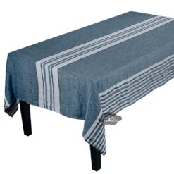 62" Square Zonza Prussian-Blue French Linen Tablecloth By Harmony