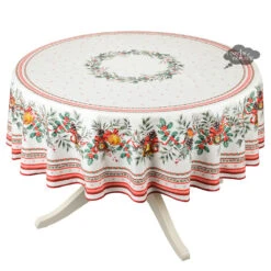 70" Round Joyeux Noel Tablecloth By Tissus Toselli