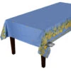 60x120" Rectangular Lemon & Mimosa Blue Acrylic-Coated Double Border Cotton Tablecloth By Label France -Kitchen Textiles l ensoleillade lemon mimosa blue french cotton acrylic coated rectangular tablecloth sqw