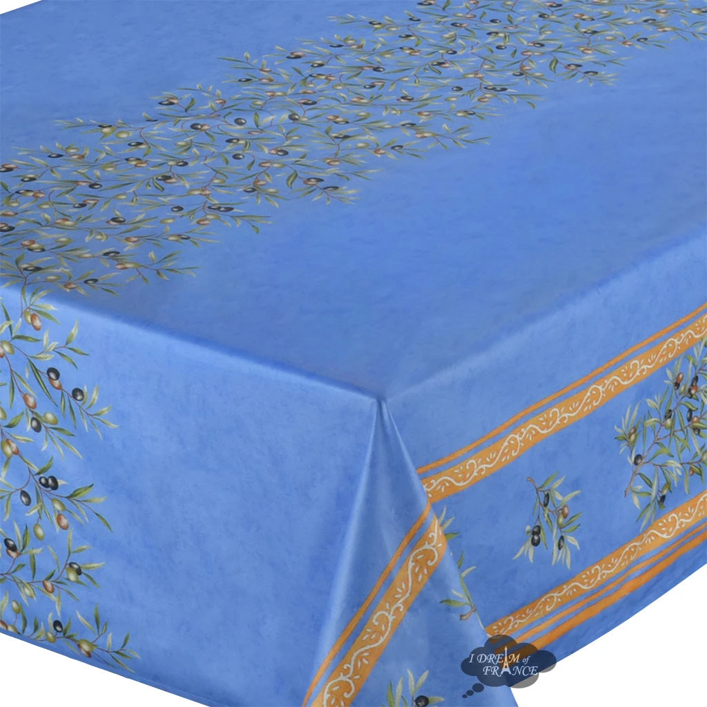 60x96" Rectangular Clos Des Oliviers Blue Double Border Tablecloth By Label France 4 60x96" Rectangular Clos Des Oliviers Blue Double Border Tablecloth By Label France - Image 2