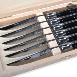 Laguiole Jean Dubost DeLuxe Table Knives Set Of 6 - Black Handles -Kitchen Textiles laguiole french knives acrylic black wooden box jean dubost asqw