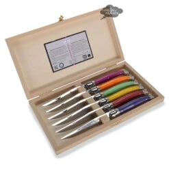 Laguiole Jean Dubost DeLuxe Table Knives Set Of 6 - Multicolor Handles