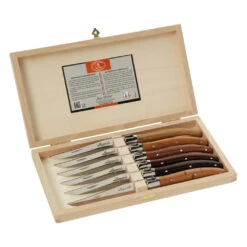Laguiole Jean Dubost DeLuxe Table Knives Set Of 6 - Assorted Wood Handles