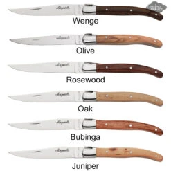 Laguiole Jean Dubost DeLuxe Table Knives Set Of 6 - Assorted Wood Handles -Kitchen Textiles laguiole french knives assorted wood wooden box jean dubost bsq