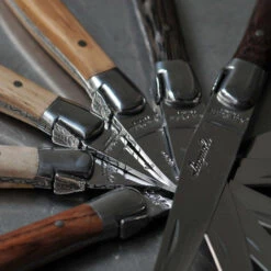 Laguiole Jean Dubost DeLuxe Table Knives Set Of 6 - Assorted Wood Handles -Kitchen Textiles laguiole french knives assorted wood wooden box jean dubost csq