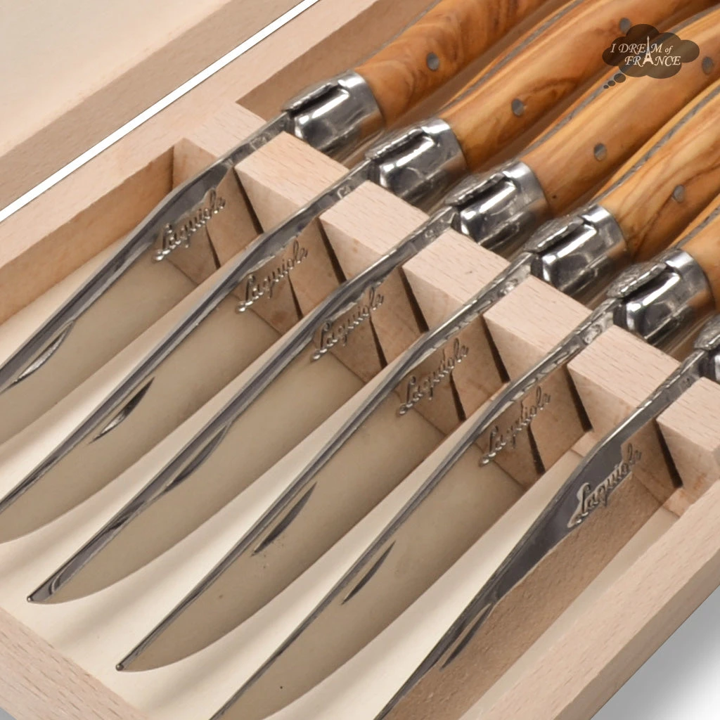 Laguiole Jean Dubost DeLuxe Table Knives Set Of 6 - Olive Wood Handles 5 Laguiole Jean Dubost DeLuxe Table Knives Set Of 6 - Olive Wood Handles - Image 3