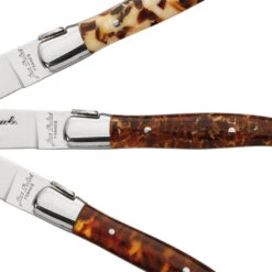 Laguiole Jean Dubost DeLuxe Table Knives Set Of 6 - Faux Tortoiseshell -Kitchen Textiles laguiole french steak knives knife set faux tortoise shell amber resin csq