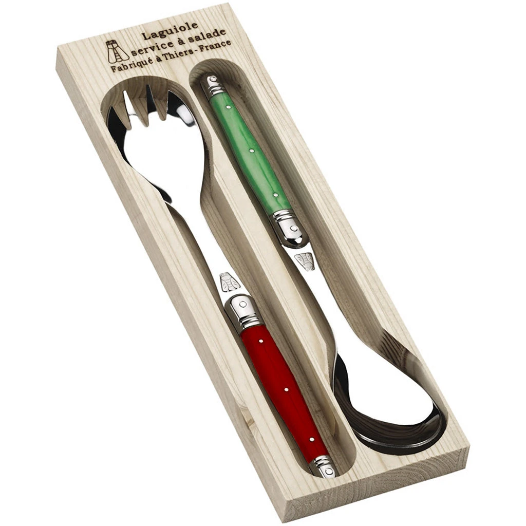 Laguiole Jean Dubost Salad Set - Green & Red Handles 3 Laguiole Jean Dubost Salad Set - Green & Red Handles