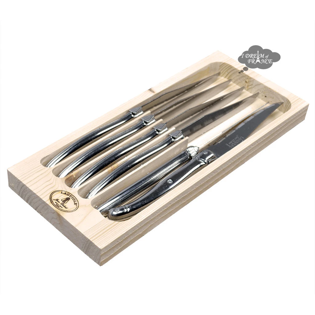 Laguiole Jean Dubost Table Knives Set Of 6 - Stainless Steel Handles 3 Laguiole Jean Dubost Table Knives Set Of 6 - Stainless Steel Handles