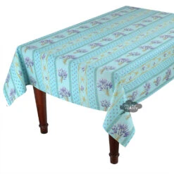 52x72" Rectangular Lavender Blue Acrylic-Coated Cotton Provence Tablecloth By Le Cluny