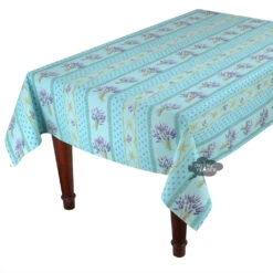 60x96" Rectangular Lavender Blue Acrylic-Coated Cotton Provence Tablecloth By Le Cluny