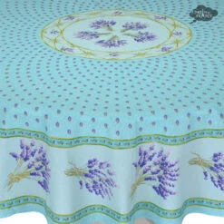 70" Round Lavender Blue Provence Tablecloths By Le Cluny -Kitchen Textiles lavender blue acrylic coated cotton french round tablecloth le cluny asqw
