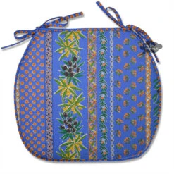 Olives Blue Acrylic-Coated Cotton French Style Chair Pad By Le Cluny