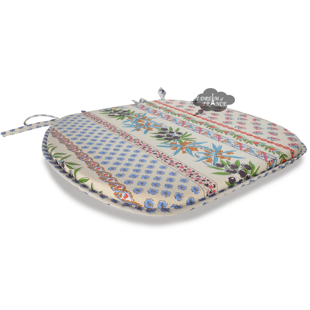 Olives Cream Acrylic-Coated Cotton French Style Chair Pad By Le Cluny 4 Olives Cream Acrylic-Coated Cotton French Style Chair Pad By Le Cluny - Image 2