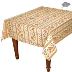 58" Square Fayence Cream Acrylic-Coated Cotton French Tablecloth By Le Cluny