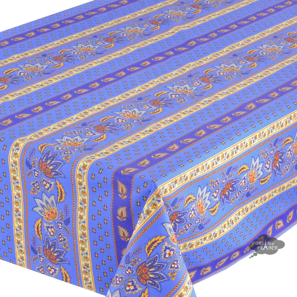 60x120" Rectangular Lisa Blue Acrylic-Coated Cotton French Country Tablecloth By Le Cluny 4 60x120" Rectangular Lisa Blue Acrylic-Coated Cotton French Country Tablecloth By Le Cluny - Image 2
