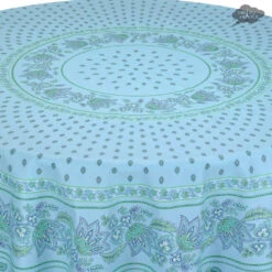 70" Round Lisa Turquoise Cotton Coated Provence Tablecloth By Le Cluny 5 70" Round Lisa Turquoise Cotton Coated Provence Tablecloth By Le Cluny -Kitchen Textiles le cluny french country lisa turquoise round tablecloth asqw