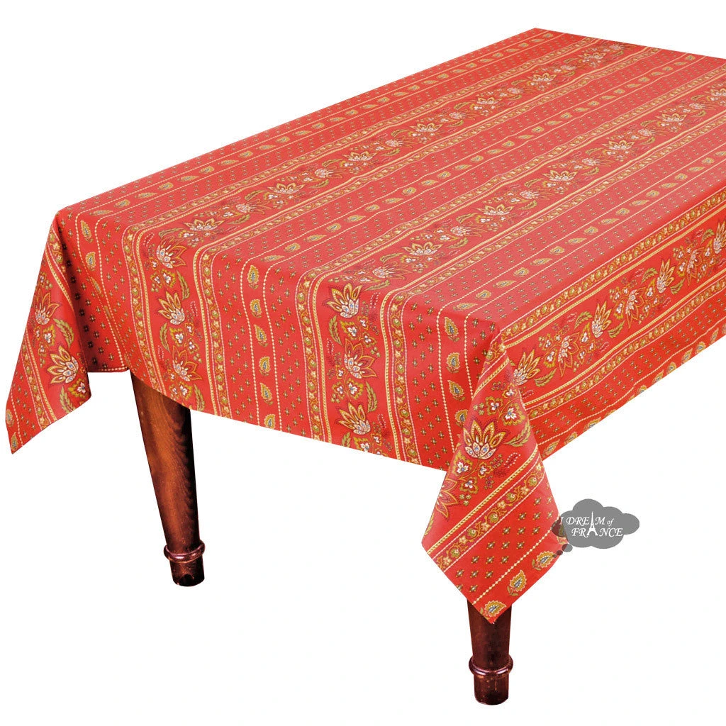 58" Square Lisa Red Acrylic-Coated Cotton Provence Tablecloth By Le Cluny 3 58" Square Lisa Red Acrylic-Coated Cotton Provence Tablecloth By Le Cluny