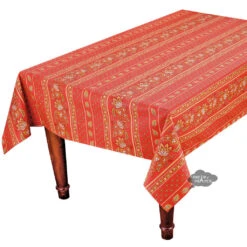 60x132" Rectangular Lisa Red Acrylic-Coated Cotton French Country Tablecloth By Le Cluny