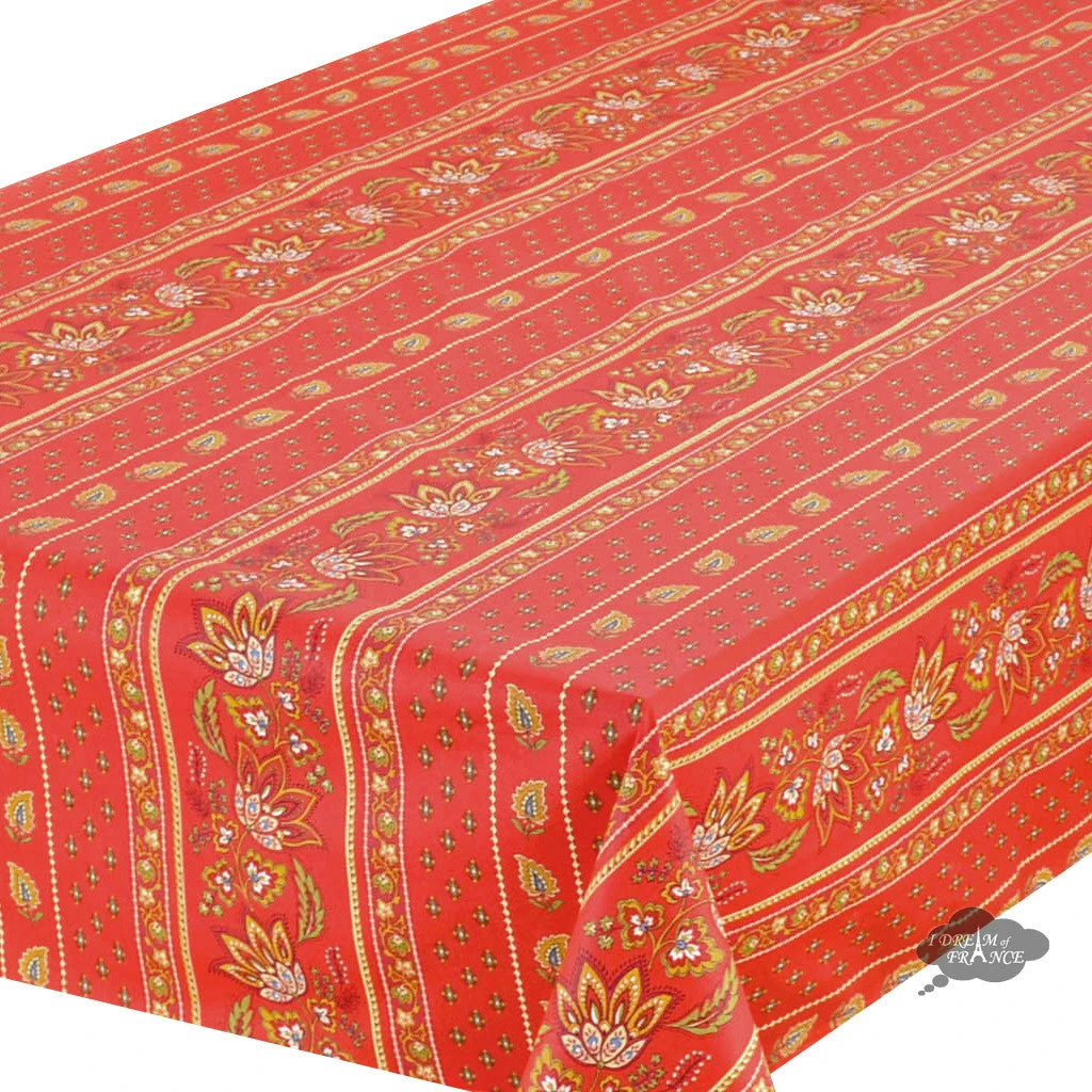 60x132" Rectangular Lisa Red Acrylic-Coated Cotton French Country Tablecloth By Le Cluny 4 60x132" Rectangular Lisa Red Acrylic-Coated Cotton French Country Tablecloth By Le Cluny - Image 2