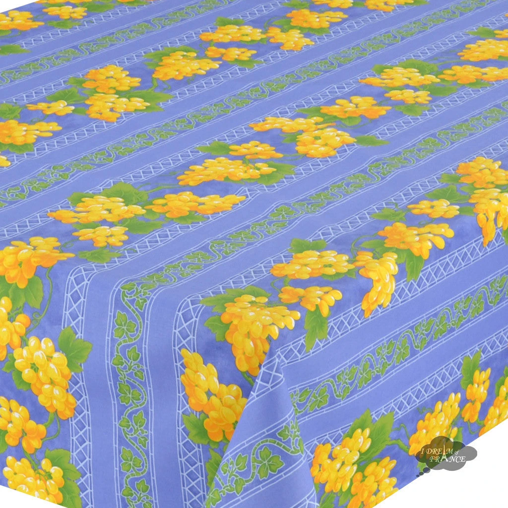60x120" Rectangular Grapes Blue Acrylic-Coated Cotton Provence Tablecloth By Le Cluny 4 60x120" Rectangular Grapes Blue Acrylic-Coated Cotton Provence Tablecloth By Le Cluny - Image 2