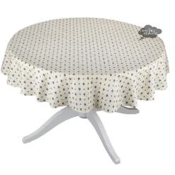60" Round Grapes Cream All-Over Acrylic-Coated Cotton Provence Tablecloth By Le Cluny