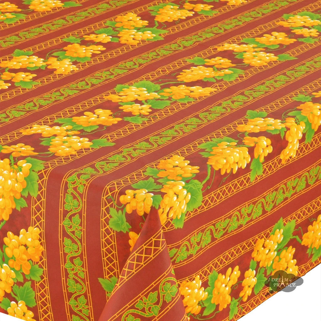 58" Square Grapes Red Acrylic-Coated Cotton Provence Tablecloth By Le Cluny 4 58" Square Grapes Red Acrylic-Coated Cotton Provence Tablecloth By Le Cluny - Image 2