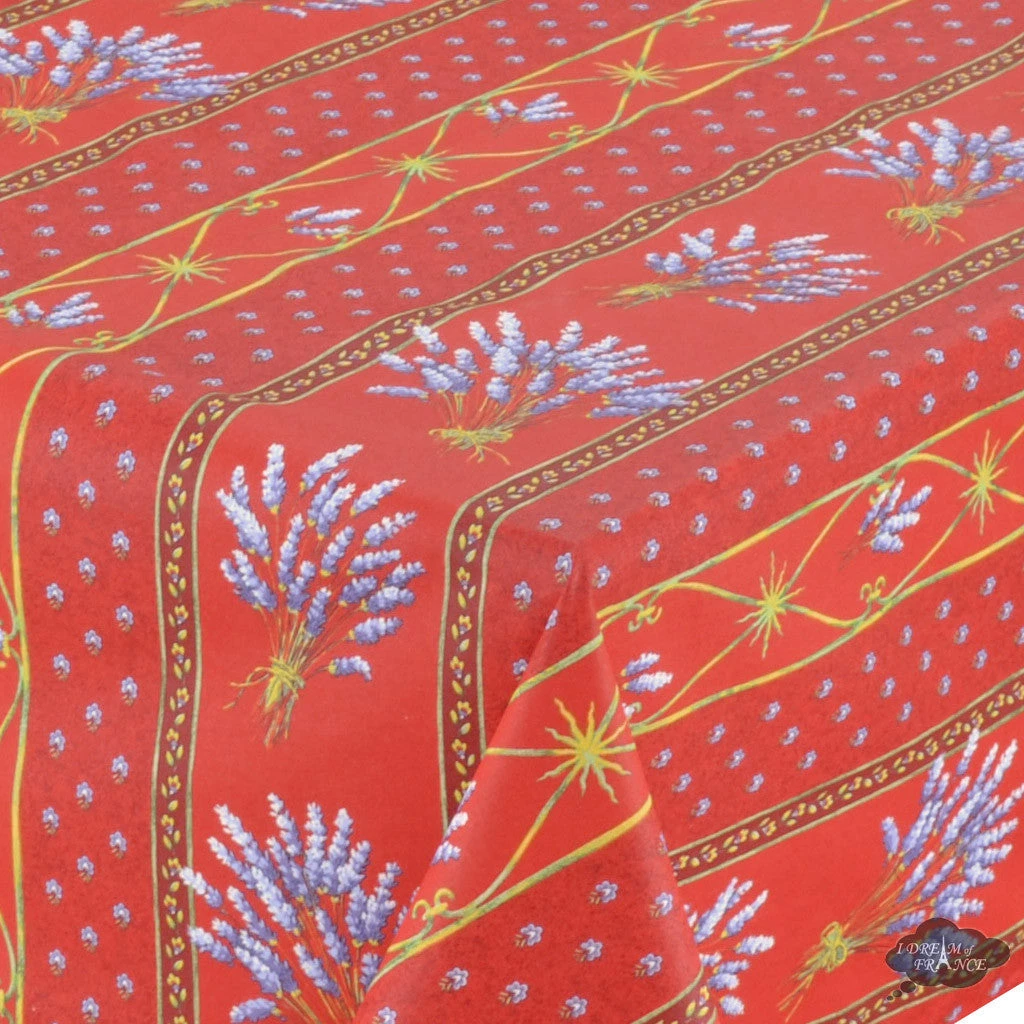 60x96" Rectangular Lavender Red Acrylic-Coated Cotton Provence Tablecloth By Le Cluny 4 60x96" Rectangular Lavender Red Acrylic-Coated Cotton Provence Tablecloth By Le Cluny - Image 2