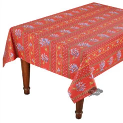60x120" Rectangular Lavender Red Acrylic-Coated Cotton Provence Tablecloth By Le Cluny