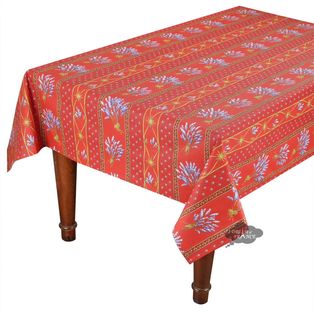 60x120" Rectangular Lavender Red Acrylic-Coated Cotton Provence Tablecloth By Le Cluny 3 60x120" Rectangular Lavender Red Acrylic-Coated Cotton Provence Tablecloth By Le Cluny