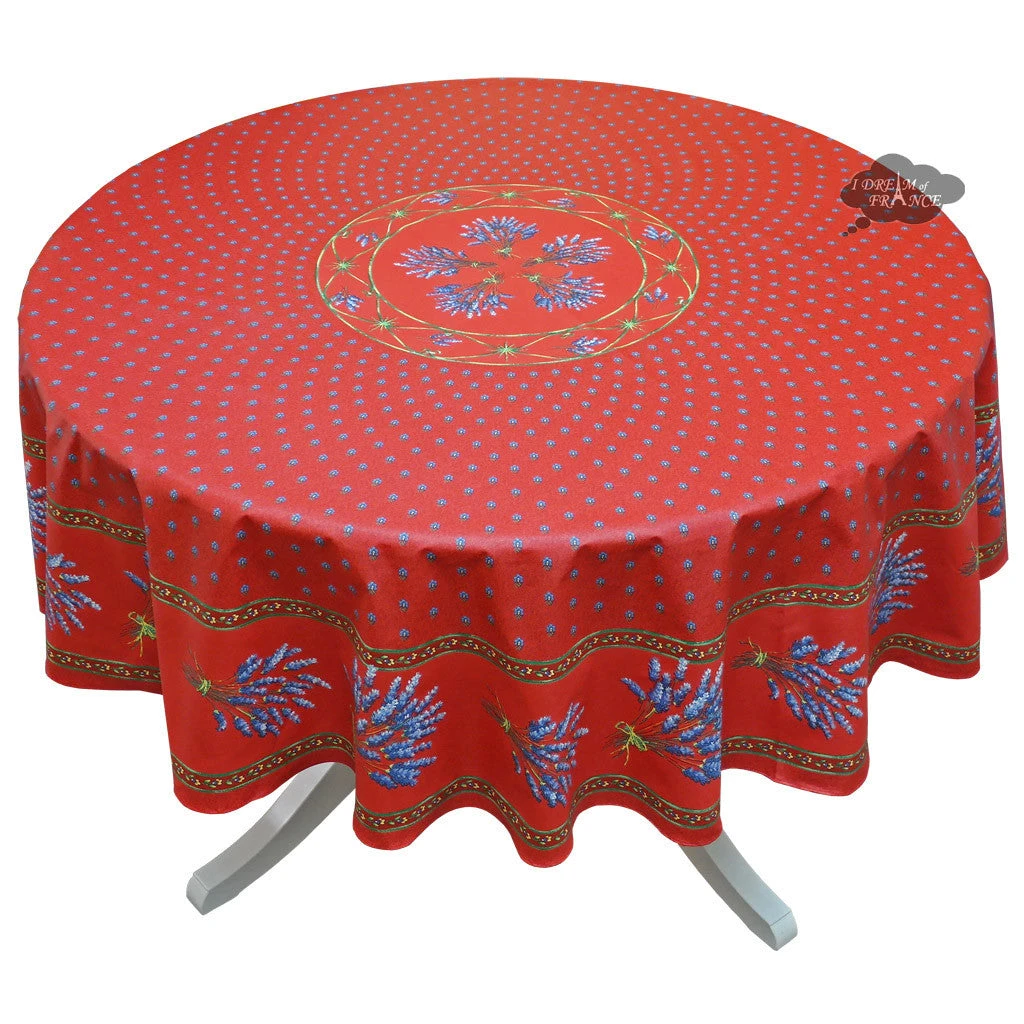 70" Round Lavender Red Provence Tablecloths By Le Cluny 3 70" Round Lavender Red Provence Tablecloths By Le Cluny