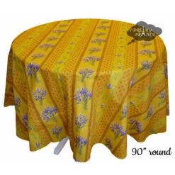 90" Round Lavender Yellow Acrylic-Coated Cotton Provence Tablecloth By Le Cluny