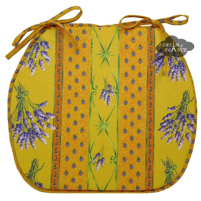 Lavender Yellow Acrylic-Coated Cotton French Style Chair Pad By Le Cluny 3 Lavender Yellow Acrylic-Coated Cotton French Style Chair Pad By Le Cluny