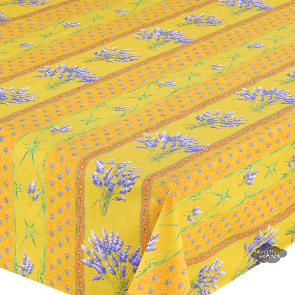 60x 96" Rectangular Lavender Yellow Acrylic-Coated Cotton Provence Tablecloth By Le Cluny 4 60x 96" Rectangular Lavender Yellow Acrylic-Coated Cotton Provence Tablecloth By Le Cluny - Image 2