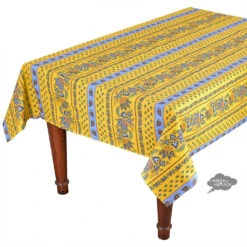 52x72" Rectangular Lisa Yellow Acrylic-Coated Cotton French Country Tablecloth By Le Cluny