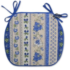 Monaco Beige & Blue Acrylic-Coated Cotton French Style Chair Pad By Le Cluny