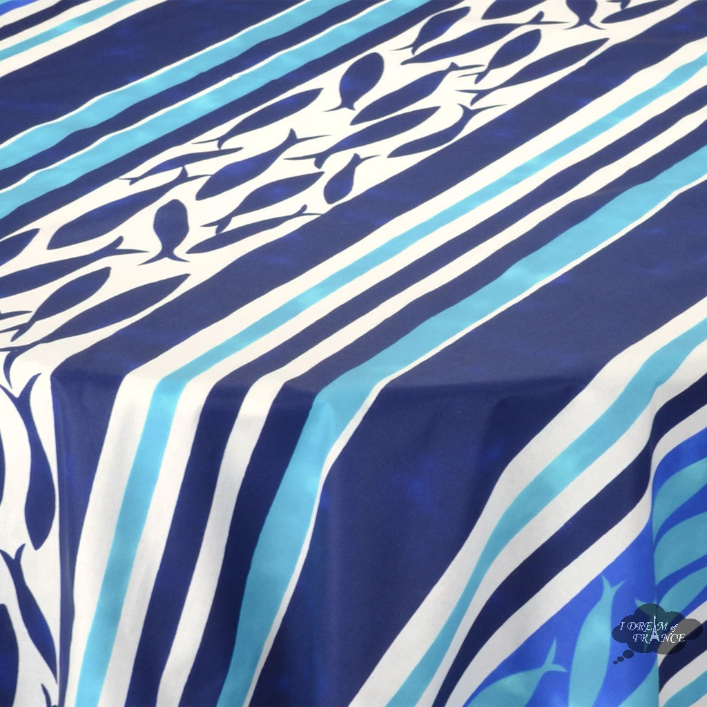 60x84" Rectangular Fishy Fish Acrylic-Coated Cotton French Tablecloth By Le Cluny 4 60x84" Rectangular Fishy Fish Acrylic-Coated Cotton French Tablecloth By Le Cluny - Image 2