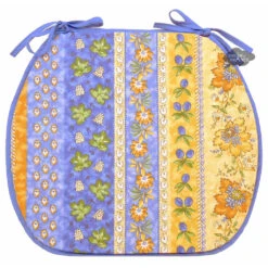 Monaco Blue & Yellow Acrylic-Coated Cotton French Style Chair Pad By Le Cluny