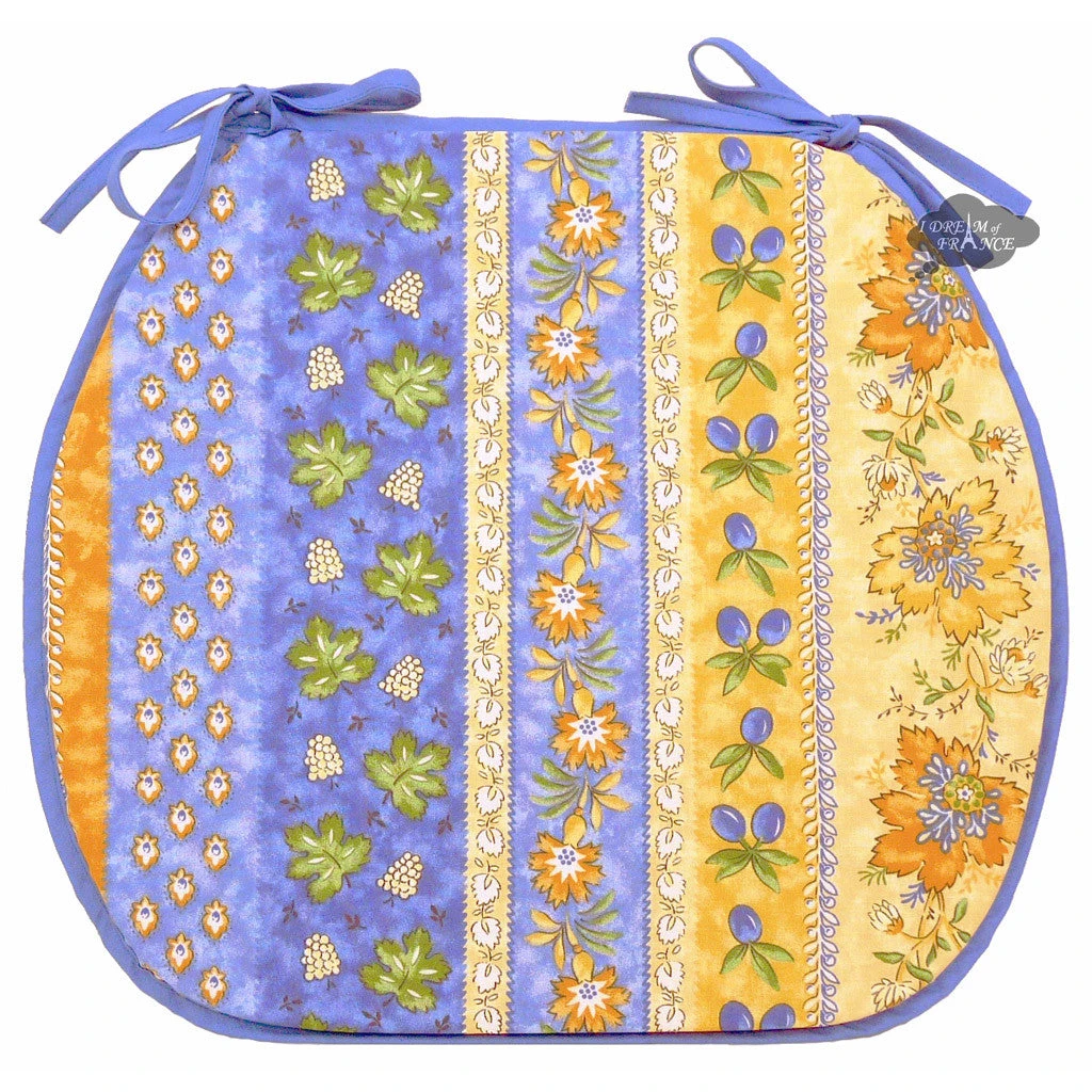 Monaco Blue & Yellow Acrylic-Coated Cotton French Style Chair Pad By Le Cluny 3 Monaco Blue & Yellow Acrylic-Coated Cotton French Style Chair Pad By Le Cluny
