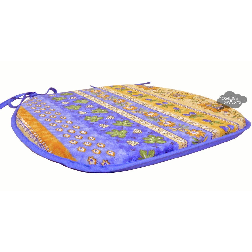 Monaco Blue & Yellow Acrylic-Coated Cotton French Style Chair Pad By Le Cluny 4 Monaco Blue & Yellow Acrylic-Coated Cotton French Style Chair Pad By Le Cluny - Image 2