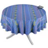 70" Round Olives Blue Striped Acrylic-Coated Cotton Provence Tablecloth By Le Cluny 1 70" Round Olives Blue Striped Acrylic-Coated Cotton Provence Tablecloth By Le Cluny -Kitchen Textiles le cluny olives blue provencal coated tablecloth round striped sqw