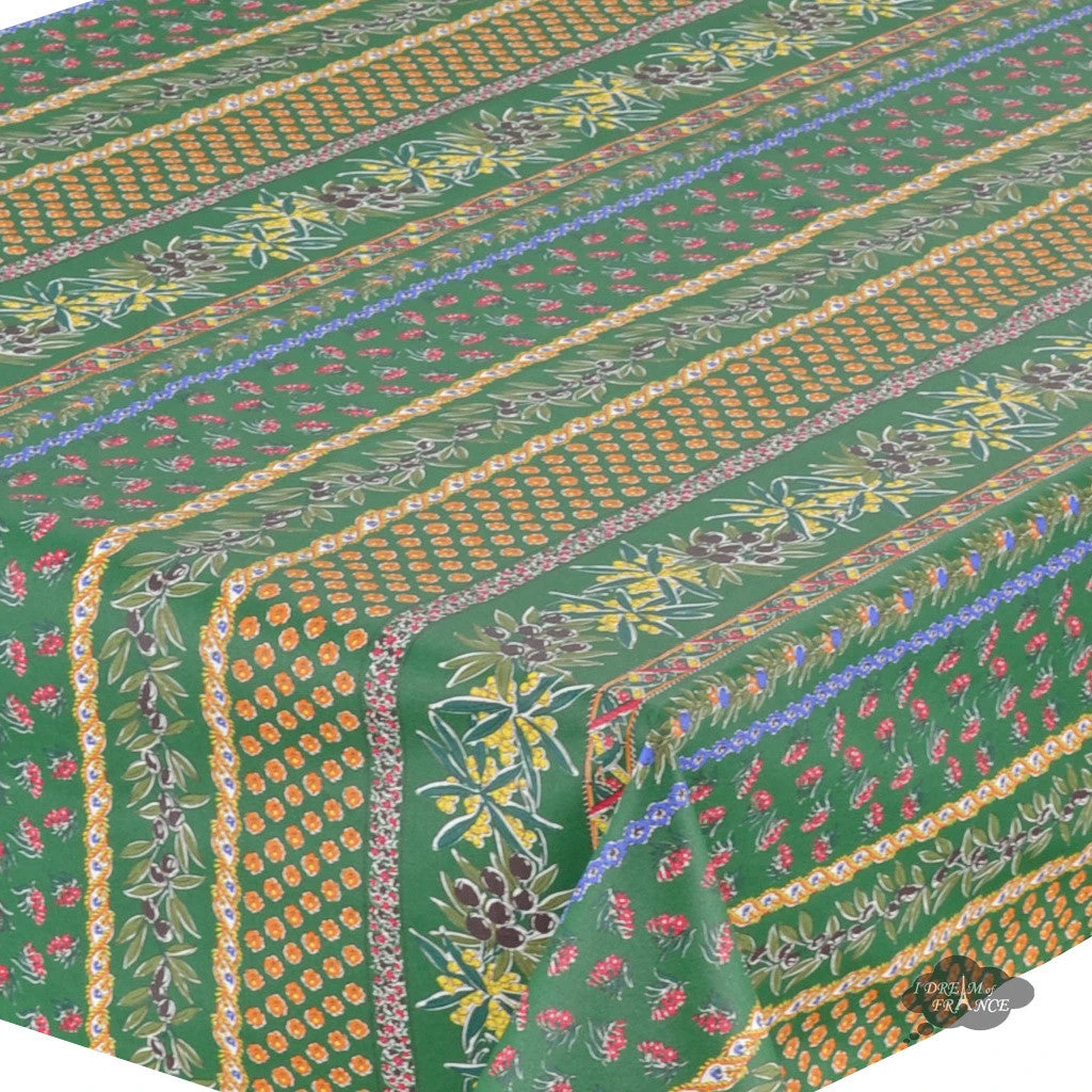 60x120" Rectangular Olives Green Acrylic-Coated Cotton Provence Tablecloth By Le Cluny 4 60x120" Rectangular Olives Green Acrylic-Coated Cotton Provence Tablecloth By Le Cluny - Image 2