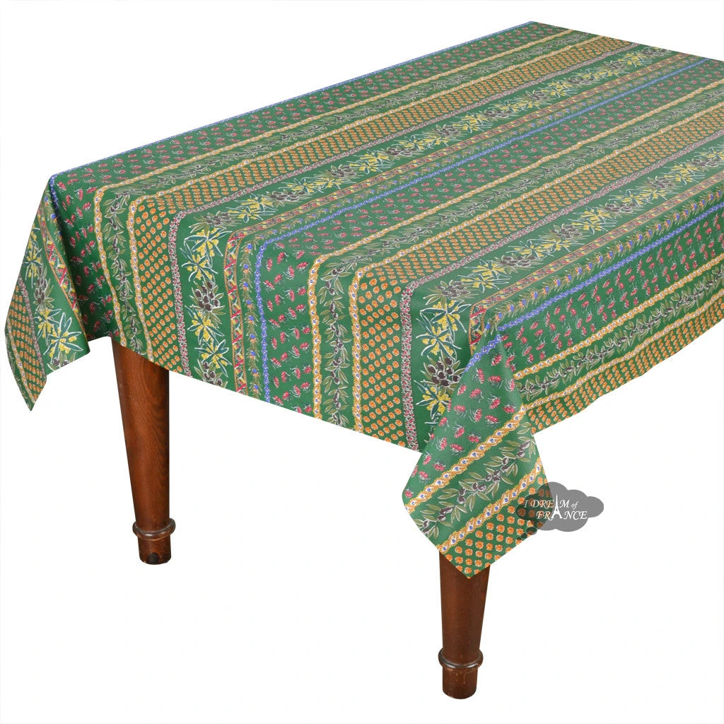 60x120" Rectangular Olives Green Acrylic-Coated Cotton Provence Tablecloth By Le Cluny 3 60x120" Rectangular Olives Green Acrylic-Coated Cotton Provence Tablecloth By Le Cluny